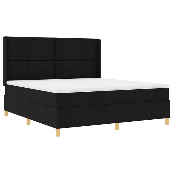 Lit Box Spring avec Matelas et LED Noir 180x200 cm en Tissu