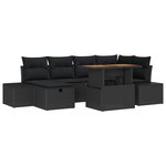 vidaXL Ensemble de canapé de jardin avec coussin 7 Pièces Noir Poly rotin