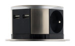 Bloc multiprise encastrable compact 3 prises 16A 2P+T & 2x USB - Finition Inox - Otio