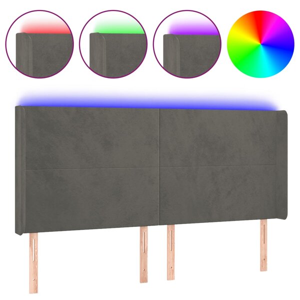 vidaXL Tête de lit à LED Gris foncé 163x16x118/128 cm Velours