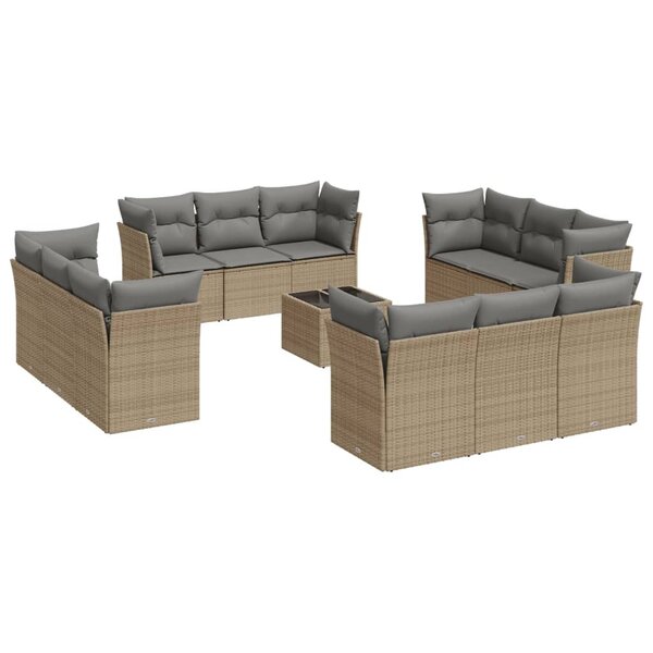 vidaXL Salon de jardin avec coussins 13 Pièces beige résine tressée