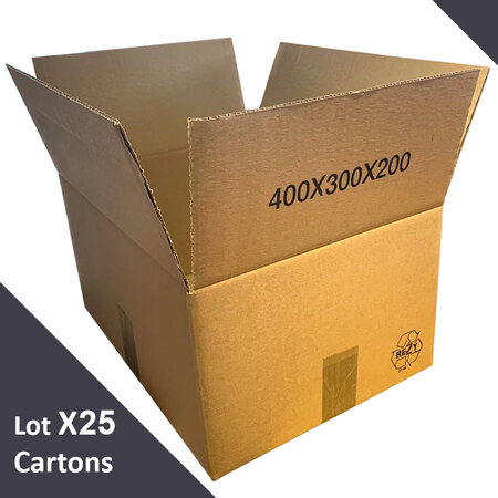 Lot de 25 cartons emballage à simple cannelure standard 400 x 300 x 200 mm