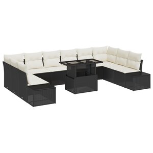 vidaXL Ensemble canapé de jardin 11 pièces avec coussins en poly rattan noir
