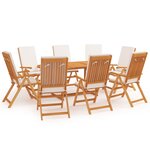vidaXL Ensemble à manger de jardin 9 Pièces coussins Bois de teck massif