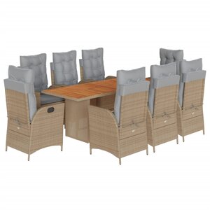 vidaXL Ensemble à manger de jardin et coussins 9 Pièces mélange beige