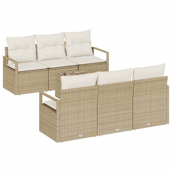 vidaXL Canapé de jardin 7 pièces avec coussins en poly rotin beige