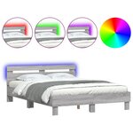 vidaXL Cadre de lit avec tête de lit et LED sonoma gris 150x200 cm
