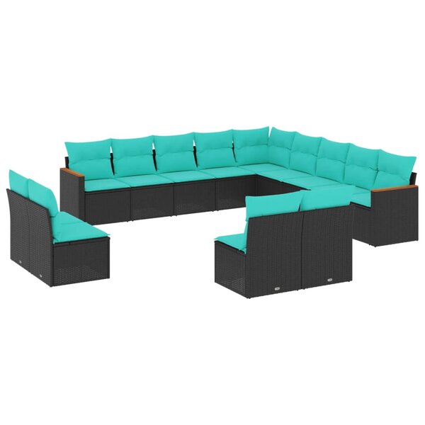 vidaXL Salon de jardin avec coussins 13 Pièces noir résine tressée