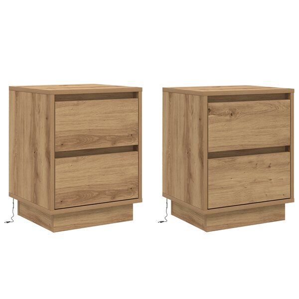 vidaXL Tables de Chevet avec Lumières LED 2 Pièces Chêne 39x34.5x50 cm