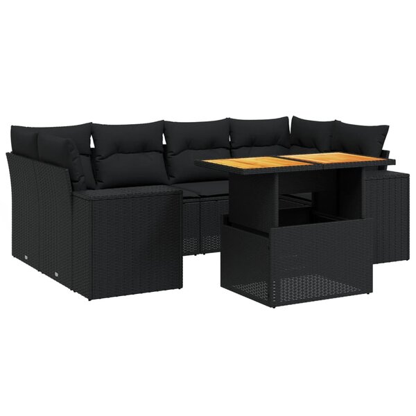 vidaXL Salon de jardin 7 Pièces avec coussins noir résine tressée