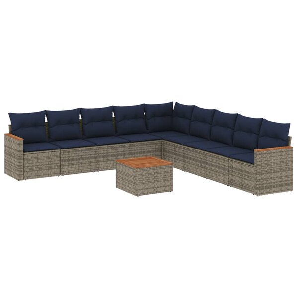 vidaXL Salon de jardin 10 Pièces avec coussins gris résine tressée