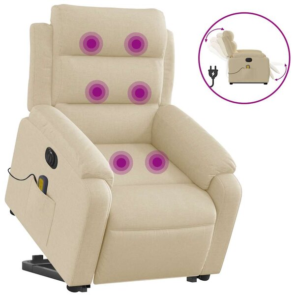 vidaXL Fauteuil inclinable de massage électrique Crème Tissu