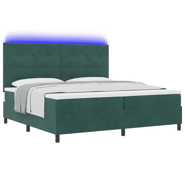 lit box spring vidaXL avec matelas et LED vert foncé 200x200 cm en velours