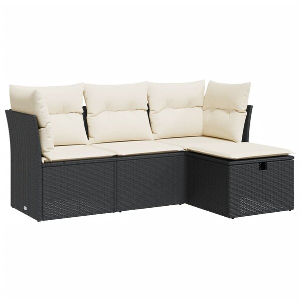 vidaXL Salon de jardin 4 Pièces avec coussins noir résine tressée