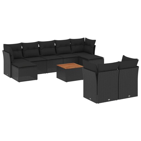 vidaXL Salon de jardin 10 Pièces avec coussins noir résine tressée