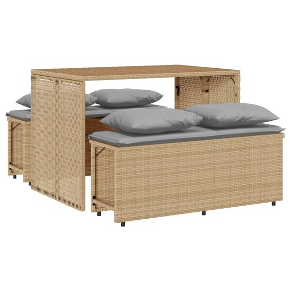 vidaXL Ensemble à manger de jardin et coussins 3 Pièces Beige poly rotin