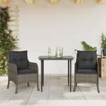 vidaXL Ensemble à manger de jardin 3 Pièces coussins gris résine tressée