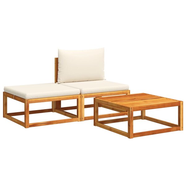vidaXL Salon de jardin avec coussins 3 Pièces bois massif d'acacia