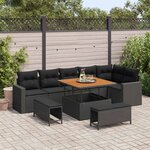 vidaXL Ensemble de canapé de jardin avec coussin 9 Pièces Noir