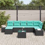 vidaXL Ensemble de canapé de jardin 7 Pièces Noir et turquoise polyrotin