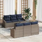 vidaXL Ensemble de canapé de jardin avec coussin 7 Pièces Gris et marine