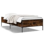 vidaXL Cadre de lit chêne fumé 90x190 cm bois d'ingénierie et métal