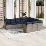 vidaXL Salon de jardin 10 Pièces avec coussins gris résine tressée