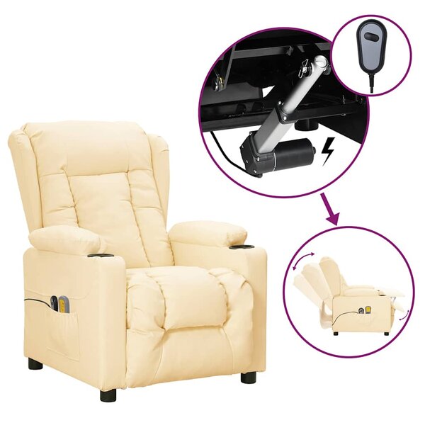 vidaXL Fauteuil de massage électrique Crème Similicuir
