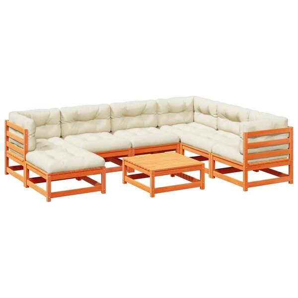 vidaXL Salon de jardin 8 Pièces avec coussins marron cire bois pin massif