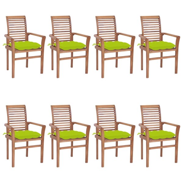vidaXL Chaises à manger lot de 8 et coussins vert vif Bois teck solide