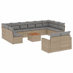 vidaXL Salon de jardin avec coussins 13 Pièces beige résine tressée