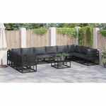 vidaXL Ensemble de canapé de jardin avec coussin 11 Pièces Noir Aluminium