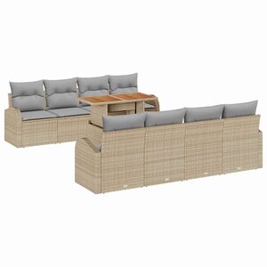 vidaXL Ensemble de canapé de jardin 9 Pièces Beige Poly rotin