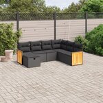 vidaXL Salon de jardin 7 Pièces avec coussins noir résine tressée