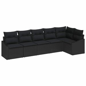 vidaXL Ensemble de canapé de jardin avec coussin 6 Pièces Noir polyrotin