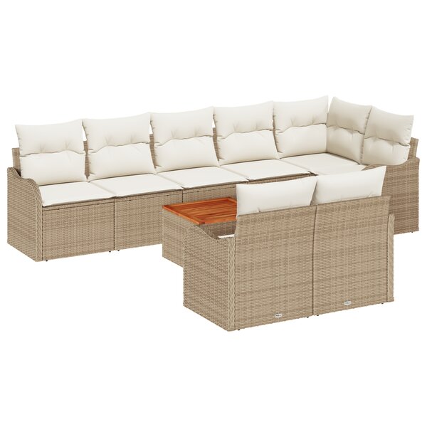 Ensemble de canapés de jardin 9 pièces avec coussins beige poly rattan acacia