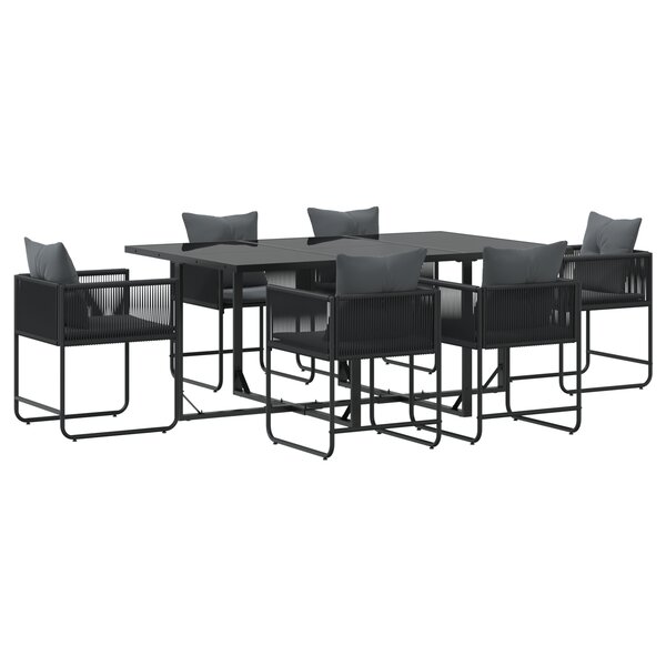 Ensemble de salle à manger de jardin 9 pièces avec coussins en acier et poly rotin