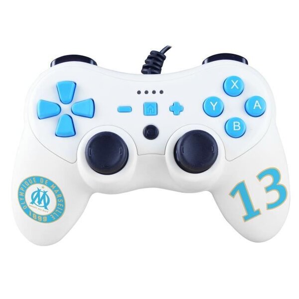 Manette filaire Olympique De Marseille blanche pour Switch