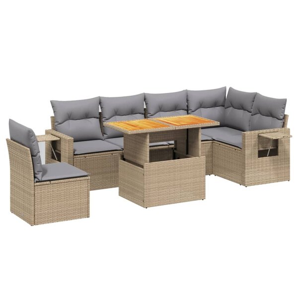vidaXL Salon de jardin avec coussins 7 Pièces beige résine tressée