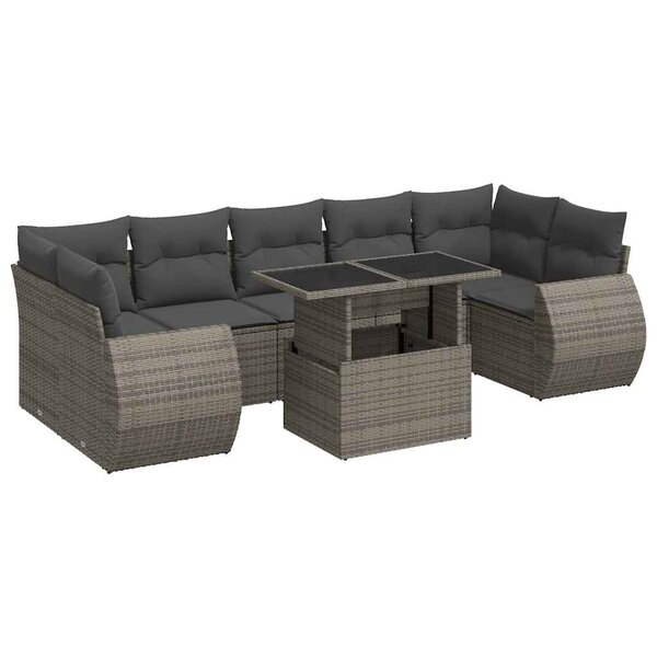 vidaXL Salon de jardin 8 Pièces avec coussins gris résine tressée