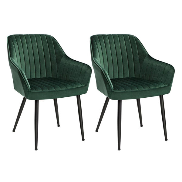 Chaise de salle à manger fauteuil siège rembourrée avec accoudoirs largeur d’assise 49 cm pieds en métal revêtement en velours charge 110 kg pour salon chambre vert 12_0004919
