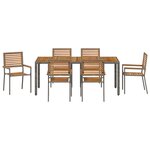 Ensemble de salle à manger de jardin vidaXL 7 pièces gris poly rotin acacia