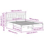 vidaXL Cadre de lit Marron 135 x 190 cm Bois massif en pin