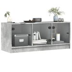 vidaXL Meuble TV avec portes en verre gris béton 102x37x42 cm