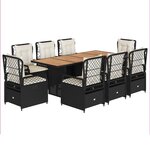 vidaXL Ensemble à manger de jardin 9Pièces coussins noir résine tressée