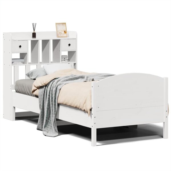 vidaXL Lit bibliothèque sans matelas blanc 90x200cm bois de pin massif