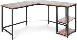 Bureau d'ordinateur d'angle avec étagères 138 cm mdf cadre en fer style industriel rustique bureau informatique en forme de L table d'étude de travail marron 01_0000095