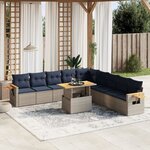 vidaXL Salon de jardin 11 Pièces avec coussins gris résine tressée