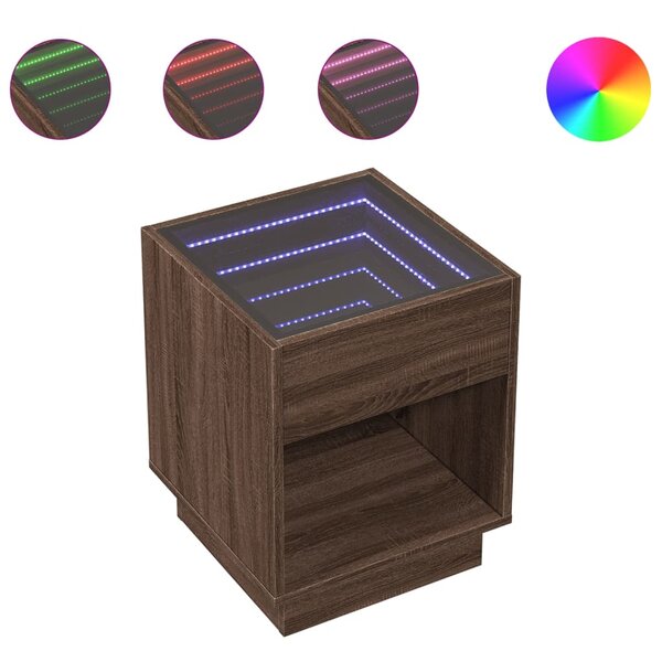 vidaXL Table basse avec LED infini chêne marron 40x40x50 cm