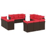 vidaXL Salon de jardin avec coussins 12 Pièces marron résine tressée